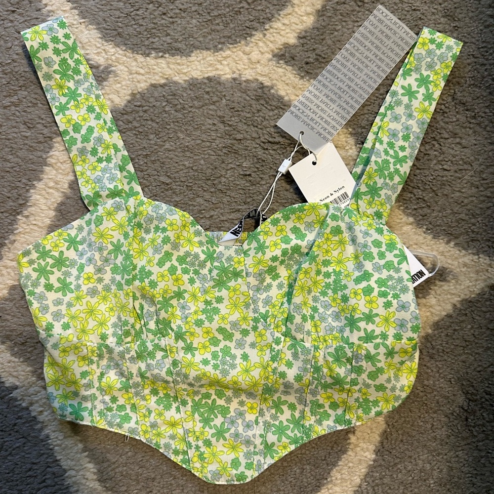 Floral Green and Yellow Bustier Top